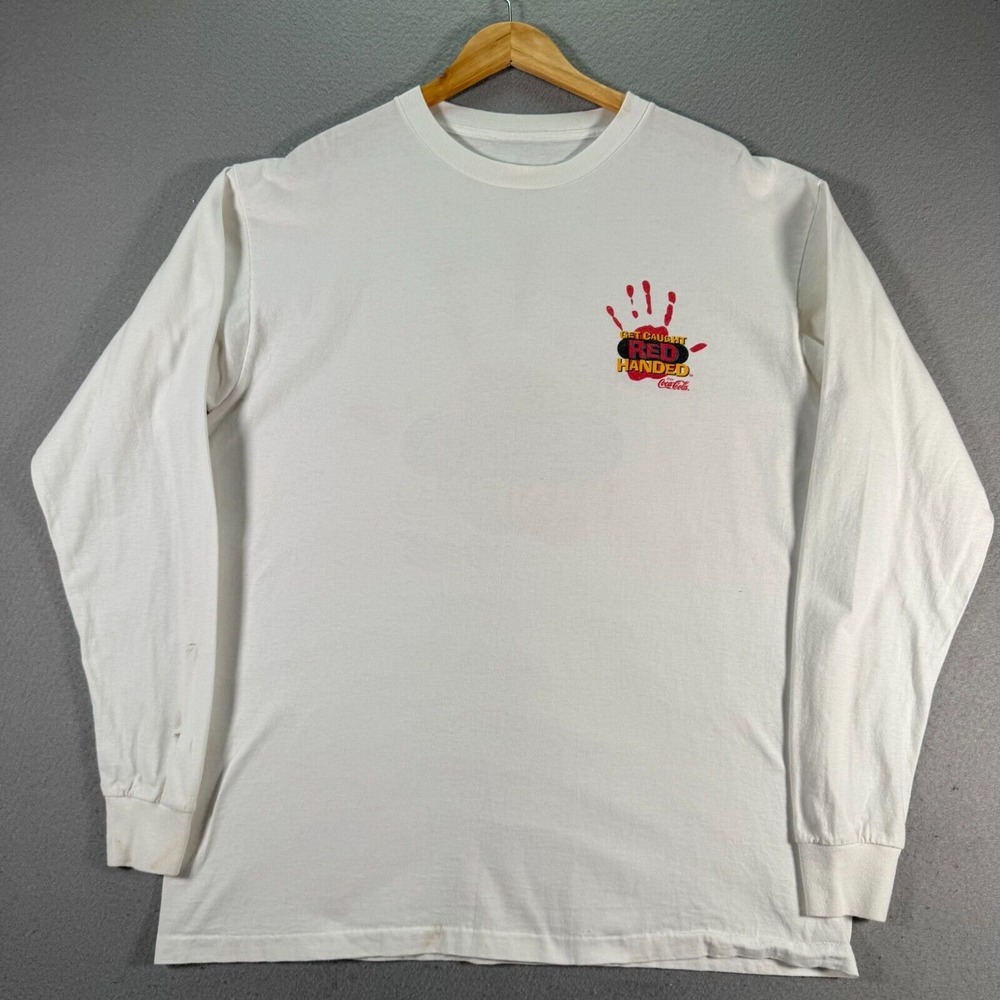 Vintage Coca Cola I Got Caught Red Handed Long Sleeve Shirt Mens Large White 90s
